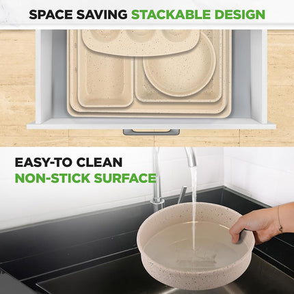 NutriChef 8-Piece Stackable Bakeware Set, Carbon Steel Non-Stick Baking Pan Set, Includes Sheet, Muffin, Round, Loaf, Square Cake & Deep Pans, PFOA & PFOS Free, Oven Safe to 232° F (Marble Cream)