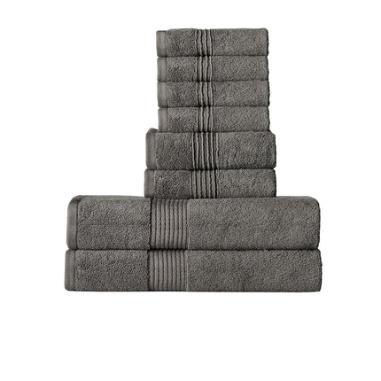 Bath Towels 8 Piece Towel Set – 100% Combed Cotton – Bath + Hand + Washcloths – Oeko-TEX Certified Soft & Absorbent Towels with Durable Double-Stitched Edges for Bathroom or Guest Spa, Gray