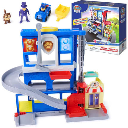 Paw Patrol: Brigade canine, Coffret QG Mission détective avec véhicule de course Brigade canine Chase, figurine articulée Hellinger et figurine chat, jouets pour garçons et filles à partir de 3 ans