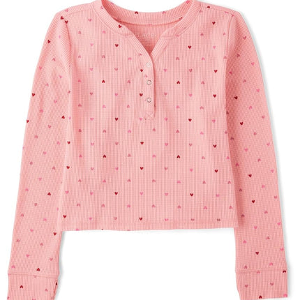 The Children's Place Girls' Basic Long Sleeve Thermal Henley Tops, Fuzzy Pink, XX-Large