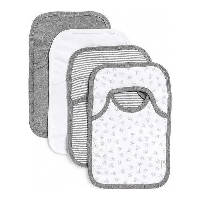 Burt's Bees Baby Unisex Baby Bibs, Lap Shoulder Drool Cloths, Heather Grey Prints, 4-Pack Of