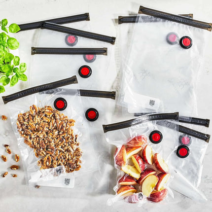 ZWILLING Fresh & Save Set - 10pc Vacuum Sealer Bags, 1 Gallon, Reusable Sous Vide & Food Storage Bags, Dishwasher Safe, Medium, Clear