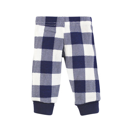 Hudson Baby Unisex Thermal Preemie Layette Set 4pc Long Sleeve Outfit, Navy Plaid, Preemie