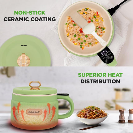 NutriChef Rice Cooker 1.5L with Ceramic Non-Stick Pot & Digital Controls