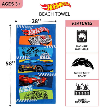 Serviette de bain/piscine/plage en coton super doux Franco Kids, 147 cm x 71 cm, Hot Wheels