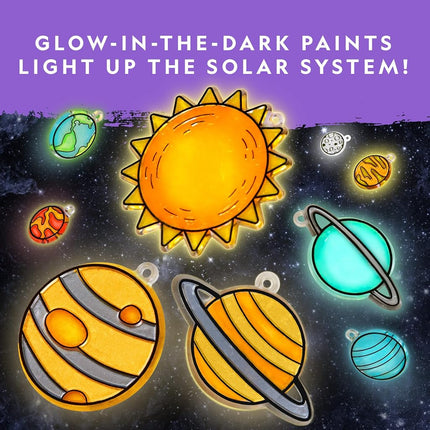 NATIONAL GEOGRAPHIC Kids Window Art Kit - "Stained Glass" Solar System Arts & Crafts Kit with Glow in the Dark Planets, Use as Window Suncatchers, Hanging Decor from Ceiling, Mobile, Space Room Décor
