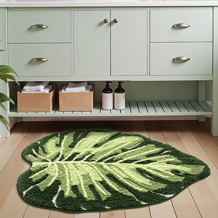 LUMI Leaf Bathroom Rug, Non Slip Absorbent Washable Bath Mat, 60 x 80 cm