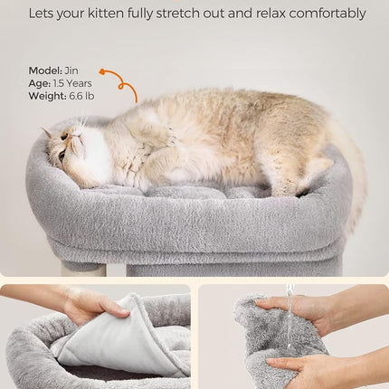 Feandrea Cat Tree Tower, 67 cm, S, Condo for Kittens up to 7 lb, Large Perch, 2 Caves, Scratching Post, Light Gray UPCT611W01