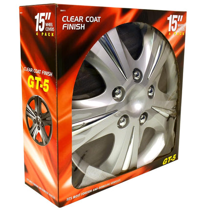 Custom Accessories 96411 GT-5 Silver 15" Wheel Cover, Pack of 4
