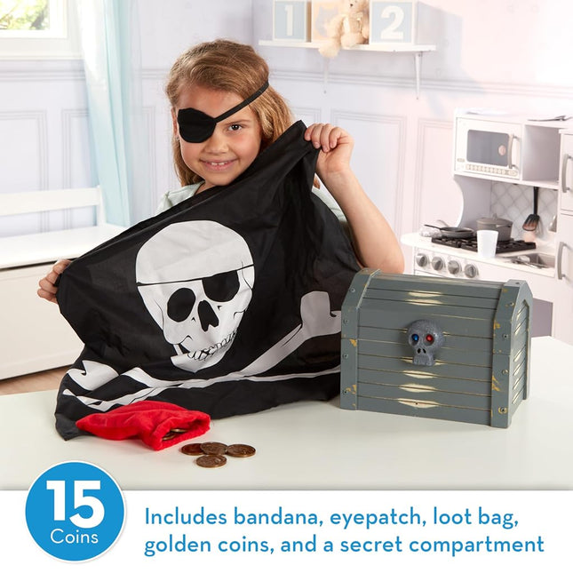 Melissa & Doug Wooden Pirate Chest (Pretend Play Treasure Chest Set, Pirate Dress-Up Accessories)