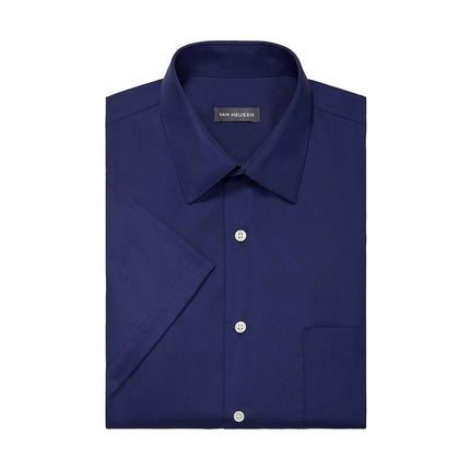 Van Heusen Men's Short Sleeve Dress Shirt Regular Fit Poplin Solid, Persian Blue, 18.5" Neck