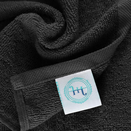 Hearth & Harbor 100% Ring Spun Cotton Washcloths 12 Pack - Washcloth for body and face, High Absorbent and Soft 33x33 cm Body Wash Cloth, Quick Dry - Black Washcloths