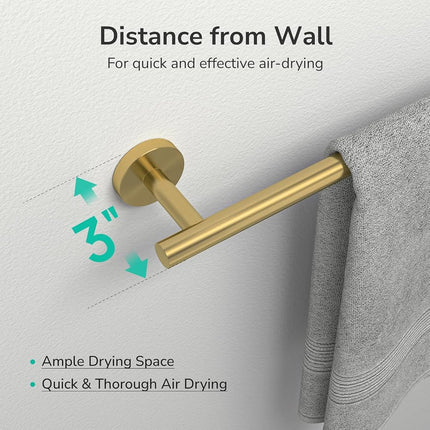 USHOWER Brushed Gold Towel Bar, 18-Inch Large Bathroom Towel Rack, SUS304 Stainless Steel, Modern Style