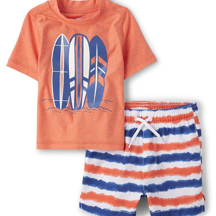 The Children's Place - Ensemble maillot de bain 2 pièces à manches courtes pour bébé et tout-petit, orange (Orange sanguine), 4 ans
