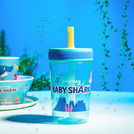 Zak Designs Baby Shark Kelso 15oz Leak-Proof Toddler Straw Cups, 2-Pack