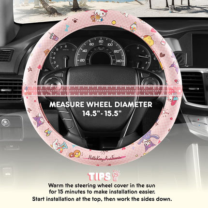 Hello Kitty and Friends Steering Wheel Cover, Universal Fit Cute Accessories for Women, Stylish Decor Gift Hello Accessories - Fits Standard Wheels 14.5"-15"