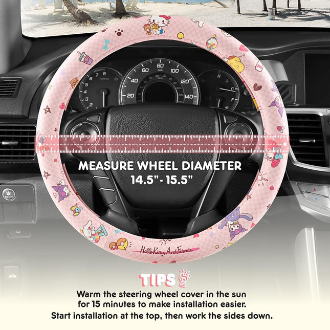 Hello Kitty and Friends Steering Wheel Cover, Universal Fit Cute Accessories for Women, Stylish Decor Gift Hello Accessories - Fits Standard Wheels 14.5"-15"