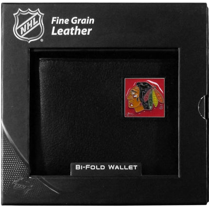 Portefeuille en cuir noir à deux volets des Blackhawks de Chicago de la LNH, emballé dans un coffret cadeau