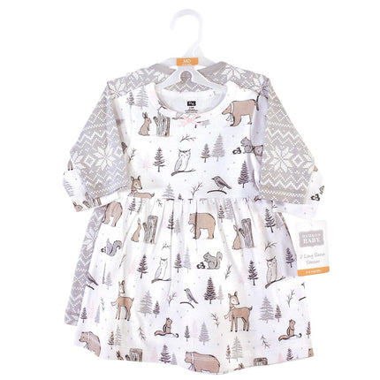 Hudson Baby Baby Girls' Cotton Dresses, Gray Winter Forest, 3-6 Months