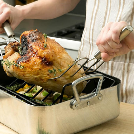 RSVP International Endurance® (LFT-2) Stainless Steel Turkey & Roast Lifters, Set of 2 | Transfer Turkey or Ham Easily | Long Handles for Strong Grip | Dishwasher Safe | Great for Thanksgiving