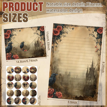 TaoBary 160 Pcs Gothic Stationery Paper and Envelopes Set, 5.5 x 8.25''