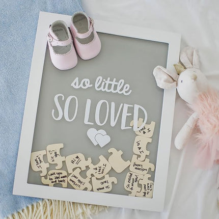Pearhead Elephant Token Frame, Little Wishes Signature Baby Shower Guestbook Alternative, Pregnancy Keepsake for Soon to be Moms, Gray and White