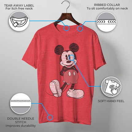 Disney Men's Full Size Mickey Mouse Distressed Look T-Shirt, Red HTR, S