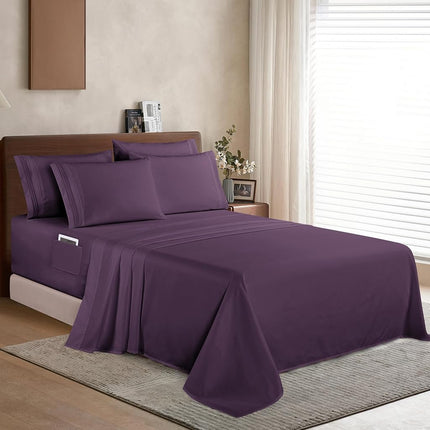 Elegant Comfort 1500 Premium Quality 4-Piece Bed Sheet Set - 18-24 Inch Extra Deep Pocket, Smart Storage Pockets, Wrinkle Free Ultra Soft 4PC Extra Deep Pocket Sheets, Twin/Twin XL, Purple