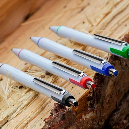 Schneider Slider Xite XB (Extra Broad) Ballpoint Pen, Refillable + Retractable, 1.4 mm, White Barrel w/Blue Accents, Black Ink, Box of 10 Pens (133201)