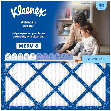 Kleenex Allergen Air Filter 20x20x1 Inches - 8 MERV RATING (4-Pack)