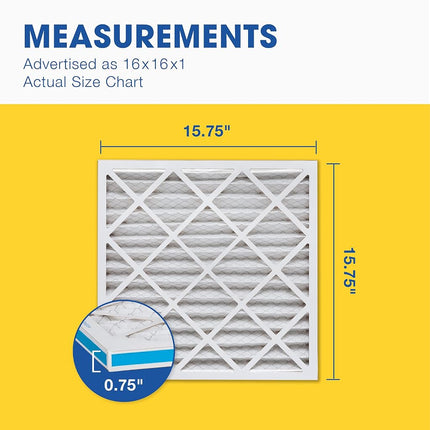 Aerostar 16x16x1 MERV 8 Pleated Air Filter, Pleated (Pack of 6)
