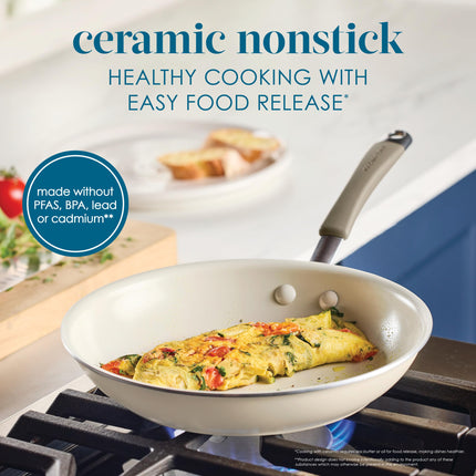 Rachael Ray Cucina Ceramic Cookware Set - 13 Pieces - Ceramic Pots and Pans Set w/Nonstick Frying Pans, Saute Pan, Saucepans, Stockpot, Lids, Pan Protectors & Cooking Utensils - Almond