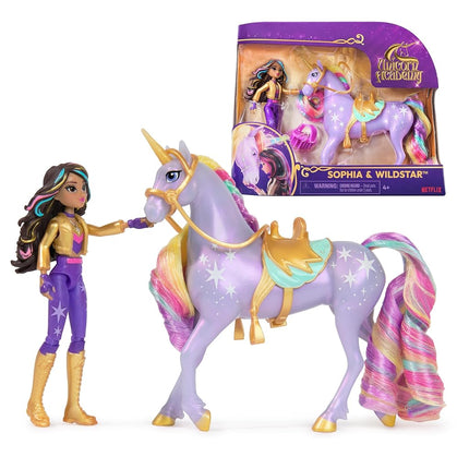 Unicorn Academy, Sophia & Wildstar Set with 2 Riding Accessories and Hair Styling Tool, Dolls and Unicorn Toys for Girls Aged 4 and up