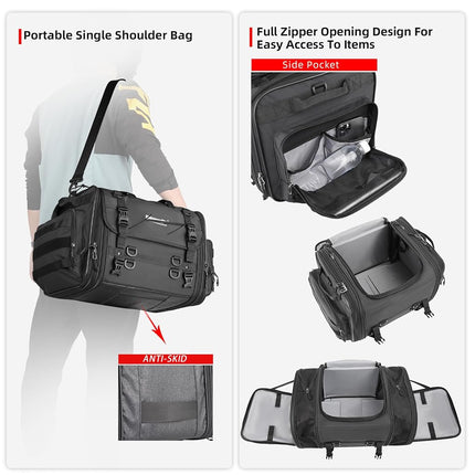 Rhinowalk Motorcycle Travel Luggage, Expandable Motorcycle Tail Bag 45L,Waterproof All Weather/Trunk/Rack Bag with Sissy Bar Straps-Black