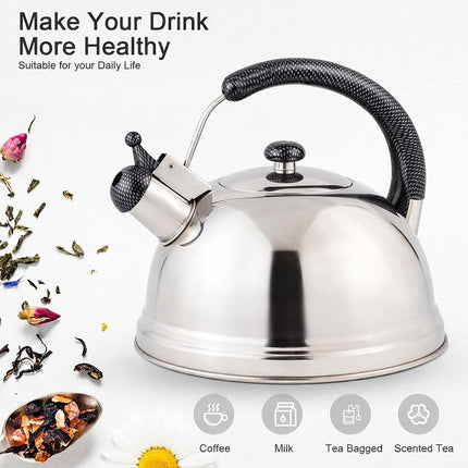 Creative Home Cobra 2.7 Quart Stainless Steel Whistling Kettle Stovetop Tea Pot Resist Handle and Aluminum Capsulated Bottom for Even Heat Distribution, Mirror Finished