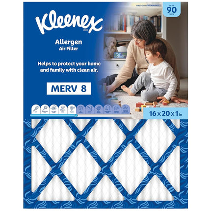 Kleenex Allergen Air Filter 16x20x1 Inches - 8 MERV RATING (4-Pack)
