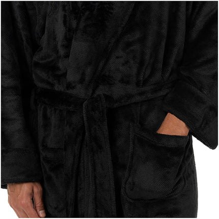 Izod Men's Comfort-Soft Fleece Robe-Twill Stripe Bathrobe, Black, One Size