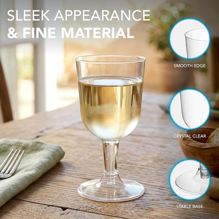 Party Essentials Hard Plastic Two Piece 5.5-Ounce Wine Glasses, Clear, Pack of 50