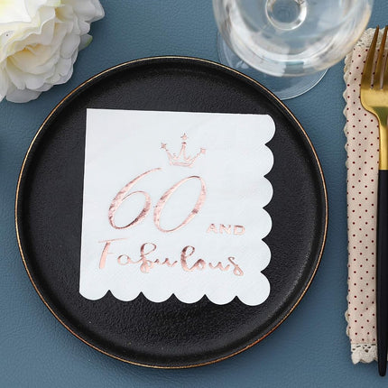 60 and Fabulous Cocktail Napkins Rose Gold - 60th Birthday Decorations for Women, Folded 5x5 Inches Disposable Party Napkins 3-Ply Paper Beverage Napkins, 60th Birthday Napkins, Wedding Anniversary