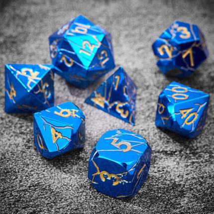 Metal Dice for DND - Ancient Cracked Lightning – Blue Gold Cracks