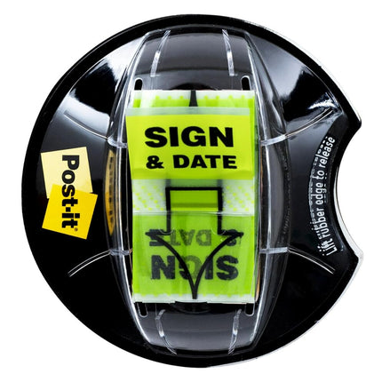 Post-it "Sign and Date" Flags, 200/Desk Grip Dispenser, 1 Dispenser/Pack, 1 in Wide, Bright Green (680-HVSD)