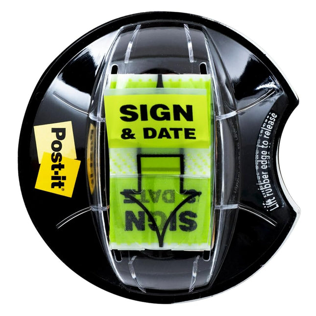 Post-it "Sign and Date" Flags, 200/Desk Grip Dispenser, 1 Dispenser/Pack, 1 in Wide, Bright Green (680-HVSD)