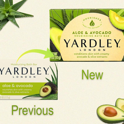 Yardley London Aloe and Avocado Naturally Moisturizing Bath Bar 4.0 oz (Pack of 12)