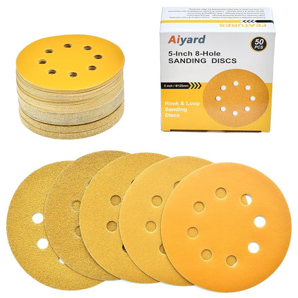 Aiyard 5-Inch 8-Hole Hook and Loop Sanding Discs 6