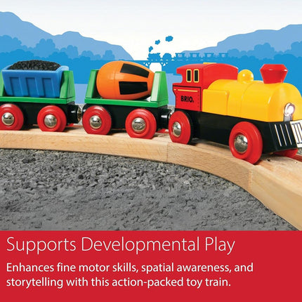 BRIO World Battery Operated Action Train – Motorised Wooden Railway Engine for Kids Age 3 Years and UP, Compatible with All BRIO Wooden Train Sets
