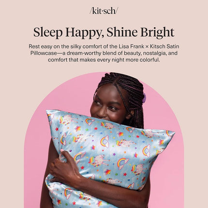 Kitsch x Lisa Frank Satin Pillowcase with Zipper for Hair & Skin, Softer Than Silk Pillow Cases Queen, Wrinkle-Free, Smooth and Cooling Satin Pillow Covers Standard/Queen Size 19x26 - MarkieTM