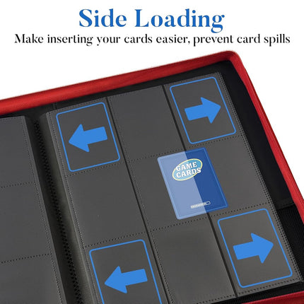 Fabmaker 9 Pocket Trading Card Binder - 360 Pockets, Premium PU, Durable Book With Zipper, Side Loading Folders for MTC, TCG, Game and Sports Cards - Red