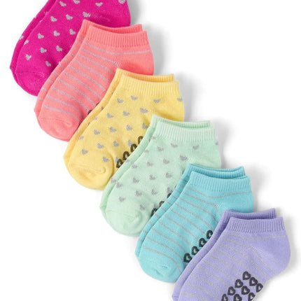 Chaussettes basses cœur The Children's Place pour bébés filles, lot de 6, arc-en-ciel métallique, 2-3T