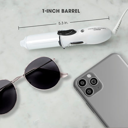 Rizador de viaje Conair, mini rizador de cerámica de 1 pulgada en blanco de Travel Smart