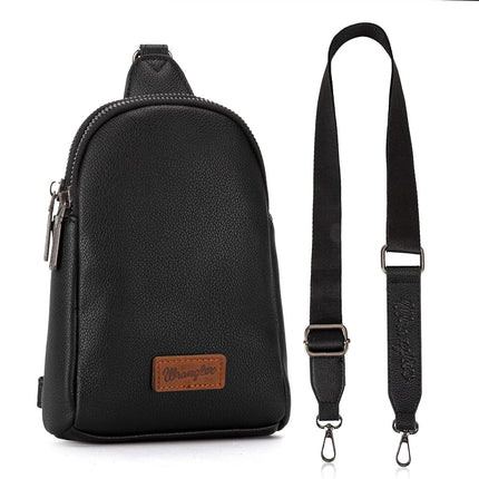 Wrangler Crossbody Sling Bags for Women Cross Body Fanny Pack Purse with Detachable Strap, A-Leather Black